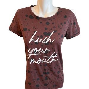 LulaRoe/Burgandy White Print Graphic Tee LIV T-shirt/Hush Your Mouth/Siz…